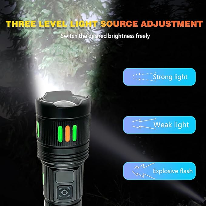 Flashlights Rechargeable High Lumens, Super Bright Flashlight, Adjustable Tactical Flashlight Waterproof Handheld Flash Light LED Flashlight for Emergencies, Camping, Hiking