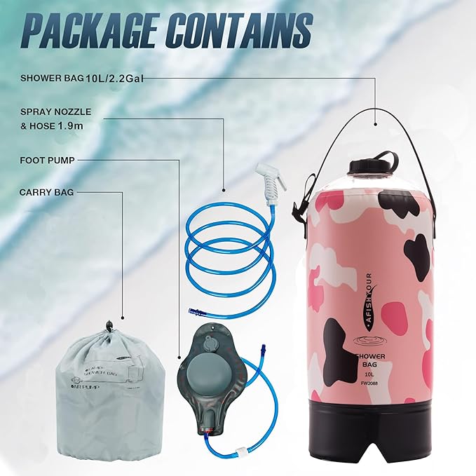 Portable Camping Shower Bag - 10L/2.2 Gallons 20/5 Gallons Solar Shower Water Bag with Foot Pump, Hose and Shower Head - Camp Shower for Camping, Beach, Travel, Outdoor Activities