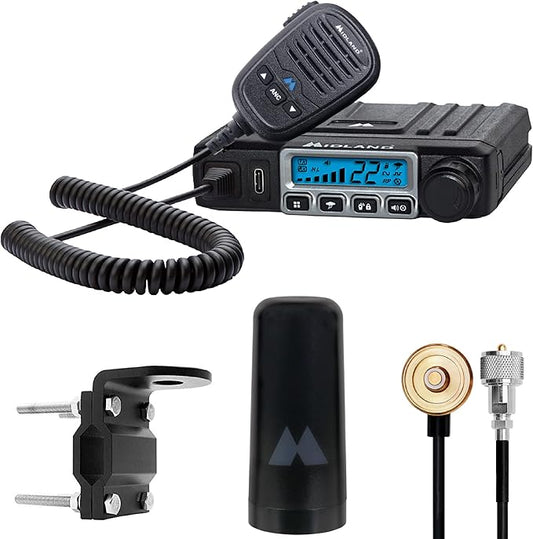 Midland – MXT115AGVP3 - 15 Watt GMRS MicroMobile Two Way Radio - Off Roading Outdoor Farm Radio - Extended Range 3dB gain Ghost Antenna, Antenna Cable, Mounting Bracket - Farm Tractor Bundle