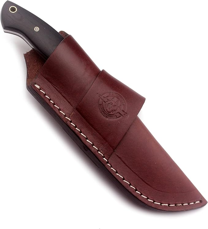 Handmade Damascus Steel Knife Bowie for Hunting,Survival,Camping,Bushcraft,and Fishing-Fixed Blade with Recurve Full Tang Micarta Handle with Cowhide-Leather Sheath WKD-772