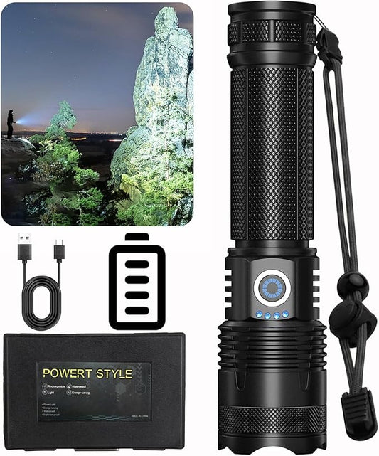 Rechargeable Flashlights High Lumens, 990000 Lumens Super Bright LED Flash Light with 5 Modes, IPX6 Waterproof Flashlight with Large Capacity, Bright Flashlights for Home Camping