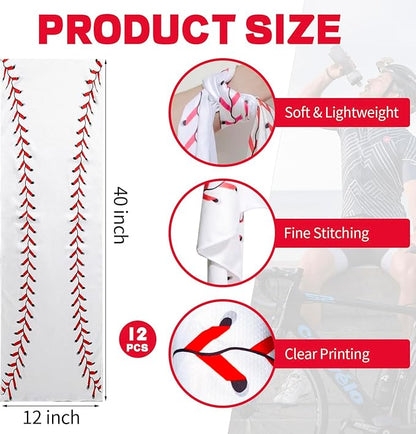 12 Pcs Cooling Towels, Breathable Chilly Towel, Individual Package 40"x12" Microfiber Towel for Coach Gift (White,Baseball)