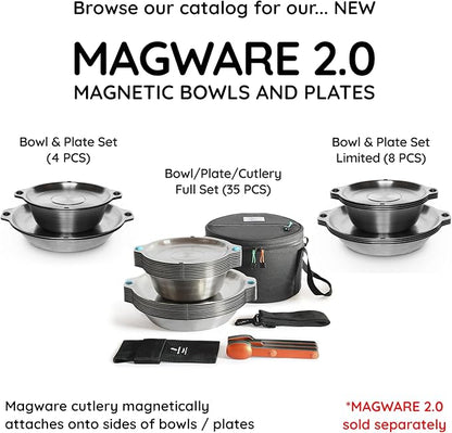 MAGWARE Magnetic Camping Utensils Set - Portable & Reusable Travel Flatware with a Case for Camping, Picnic, Office & Kid's Lunchbox | Pocket-sized Camping Cutlery Set | Knife, Fork & Spoon (3 PCS)