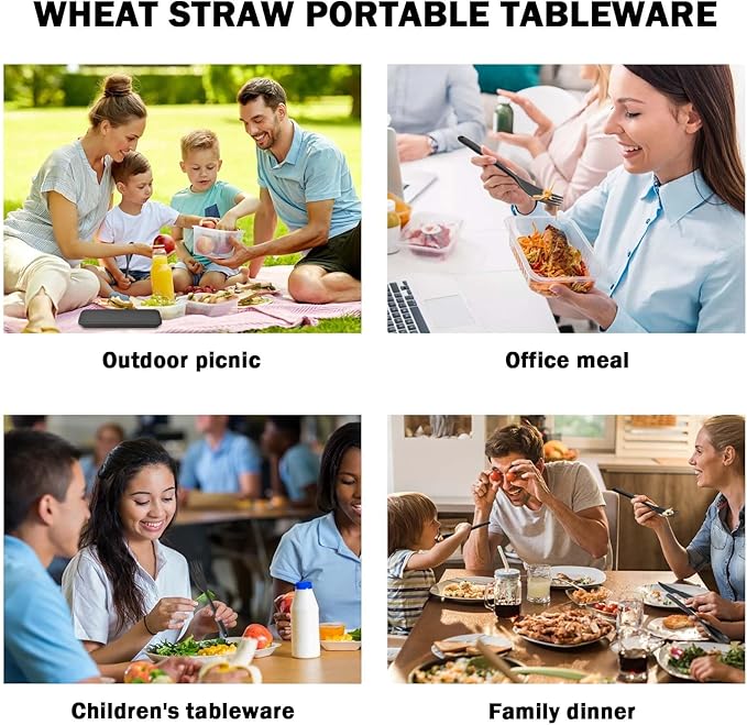 Large Reusable Travel Utensils Set with Case, Plastic Silverware Set for Adults Travel Picnic Camping, Portable Flatware Cutlery Set with Chopsticks for Daily Use(Black)
