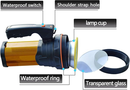 Super Bright Torch Searchlight Handheld Portable LED Spotlight USB Rechargeable Multi-function Flashlight Outdoor Long Shots Lamp