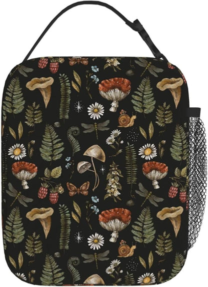 Vintage Witchcraft Mushroom Insulated Lunch Bag Reusable Cooler Lunch Box Portable Leakproof Thermal Container Tote Bags for Girls Boys School Travel