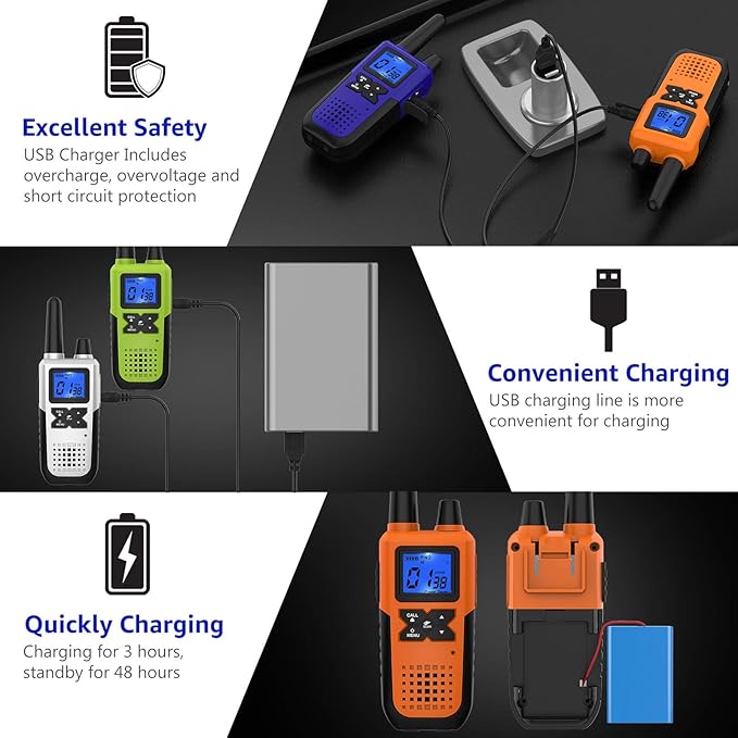 4 Long Range Walkie Talkies Rechargeable for Adults - NOAA 2 Way Radios Walkie Talkies 4 Pack - Long Distance Walkie-Talkies with Earpiece and Mic Set Headset USB Charger Battery Weather Alert