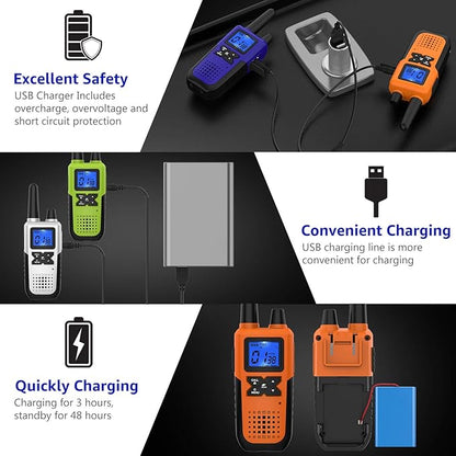 4 Long Range Walkie Talkies Rechargeable for Adults - NOAA 2 Way Radios Walkie Talkies 4 Pack - Long Distance Walkie-Talkies with Earpiece and Mic Set Headset USB Charger Battery Weather Alert