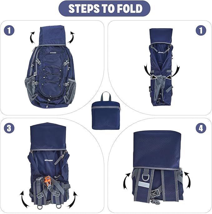 40L Lightweight Hiking Backpack Travel Packable Daypack for Women and Men, Navy Blue