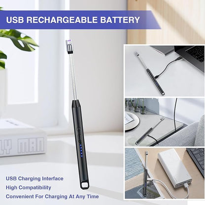 2 PCS Candle Lighter, Electric Lighter Arc Windproof Flameless with 360° Flexible Neck & LED Power Display,USB Rechargeable Lighter for BBQ, Grill, Camping, Fireplace, Stove