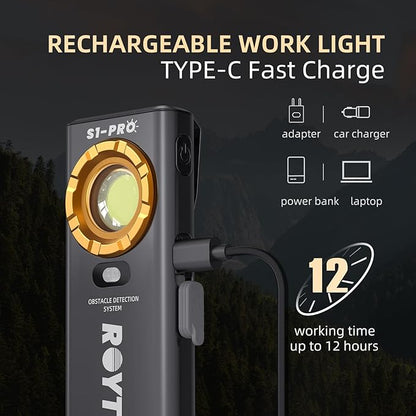Rechargeable Work Light, 1200 Lumens EDC Slim Flat Flashlight with Magnetic Base&Back,Proximity Sensor,Clip for Pocket, Small Portable for Car Repairs/Inspection/Travel/Hiking/Emergency/Camping