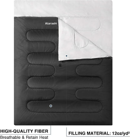 Atarashi Camping Sleeping Bag- 4 Seasons for Adults, Light, Warm, Extra-Large with Compression Sack- Great for Hiking, Backpacking & Outdoor Adventures