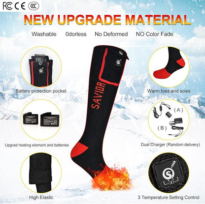 Heated Socks for Women and Men, 7.4v Rechargeable Battery Operated Socks Washable Electric Heated Foot Warmer Coolmax Socks for Hiking Camping Skiing Fishing Hunting Mountaineering