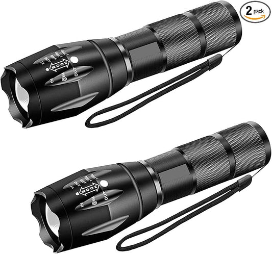 2 Pack Military Grade Single Mode High Lumens Led Tactical Flashlight for Outdoor Camping Hiking Emergency