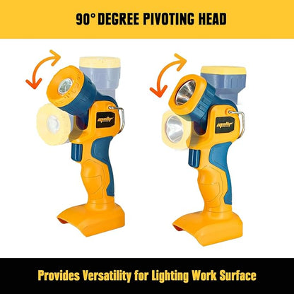 Mellif LED Work Light, Portable Flashlight for Dewalt 20V Max Battery (NOT Included), 90 Degree Pivoting Head, 110/280 Lumens of Brightness, Cordless, Zoomable, Jobsite (Yellow & Blue, L-Shape)