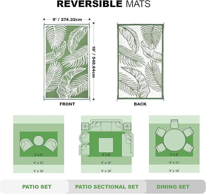wikiwiki Outdoor Rug, 9x18ft Waterproof Reversible Mat Indoor Outdoor Rugs Carpet, Small Area Rug Plastic Straw Rug for Patio Deck Balcony Pool RV Camping Beach Picnic, Green, Rugscape Series
