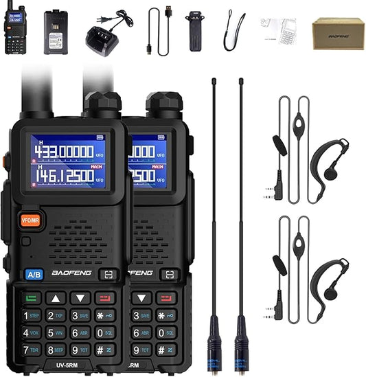 BAOFENG 2 Packs UV-5RM Two Way Radio Multi-Band Long Range Walkie Talkie NOAA USB-C Charging Upgrade of UV-5R Ham Radio Air Band 1.77in LCD Screen with 771 Antenna Headset