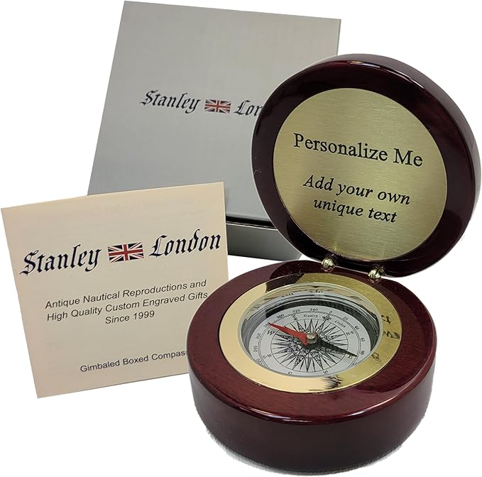 Engravable Executive Navigator Desk Compass in Luxurious Lacquered Piano Finish Case | Personalized Compass Gift Engraved with a Custom Message or Select from Pre-Engraved Plaques