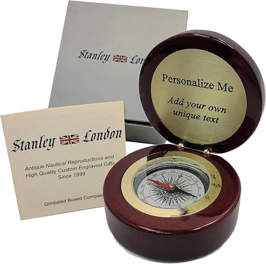 Engravable Executive Navigator Desk Compass in Luxurious Lacquered Piano Finish Case | Personalized Compass Gift Engraved with a Custom Message or Select from Pre-Engraved Plaques
