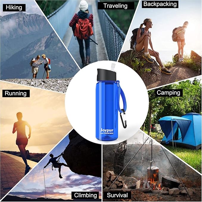0.01 μm Ultra Filtration Portable Water Bottle - 4-Stage Filtered BPA-Free Reusable Water Bottle - for Survival,Hiking,Emergency,Camping and Backpacking