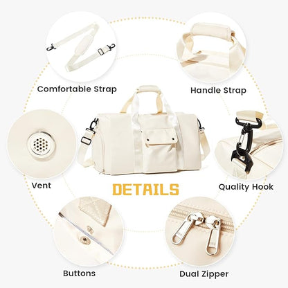 Travel Duffle Bag, Gym Bag with Shoe Compartment, Carry on Bags for Women Weekender Overnight Bag, Underseat Personal Item Bolso de Viaje - Beige