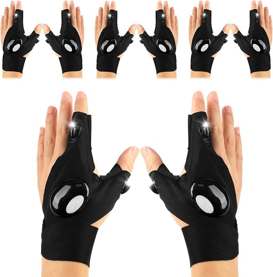 Mylivell LED Flashlight Glove Outdoor Fishing Gloves With Stretchy Strap Screwdriver for Repairing Cars Night Running Fishing Camping Hiking in Dark Place (4 Pair)