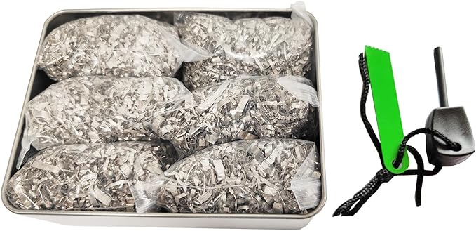 eGreen Emergency Fire Starter Magnesium 6 Bags Free Ferro Rod for Storm Hurricane Outages Camping Hiking Bushcraft Outdoor Survival + Free Tin Container (6 Bags + 1 x FerroStriker & Tin Can)