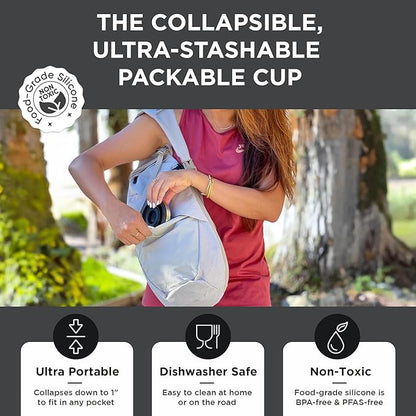 HYDAWAY Collapsible Pint - 16 oz, Silicone & Steel Rim I Collapsible Cup for Beer, Water & Soda, Portable Drinking Cup for Party, Camping, Backpacking & Hiking, Folding Travel Cups Collapse to 1-inch