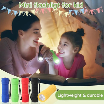 10Pack Mini Flashlights Set, 9-LED Small Flashlight for Kids, 5 Colors, with Lanyard and 30 AAA Batteries Included, Perfect for Night Reading Party Camping Hunting Emergency