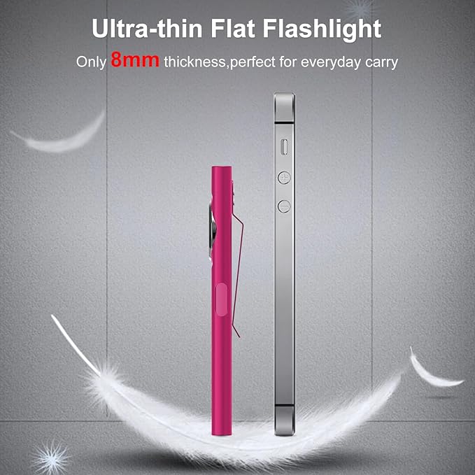 klarus E5 Pocket Flashlight, Rechargeable EDC Flashlight, Super Slim Flat 4.2x1x0.3inch, 470 Lumens, USB-C Port, IPX4, Dual Light Source with Magnetic Base, Hat & Clothes Clip - Red