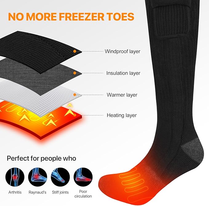 SNOW DEER Heated Socks,Men Women Electric Battery Socks Foot Warmer