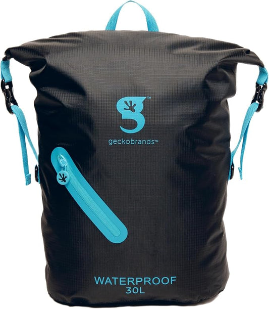 geckobrands Lightweight 30L Waterproof Backpack - Lightweight Watertight Outdoor Bag Hiking Traveling Light Water Activities