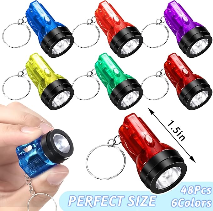 Kenning 48 Pcs Mini Flashlight Keychains Small LED Key Chains Portable Handheld Flashlight Keychains for Camping Party Favors(Fresh Color)