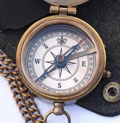 Engraved Personalized Inscription Antique Brass Compass Engraved with Leather Case Son Mom Children Gift Baptism Birthday Easter Decor