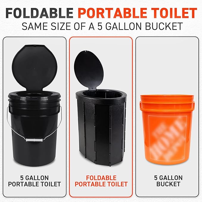 72 HRS Portable Collapsible Toilet for Camping, 15.8" Extra Large Camping Toilets Portable Potty, Lightweight and Sturdy, Camp Toilet (With 12 Toilet Bags)