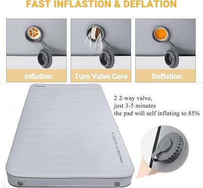 KingCamp Self Inflating Sleeping Pad for Camping Ultra Thick Double Single Foam Mattress High R Value Camping Air Pad Mat, Multi Colors & Sizes
