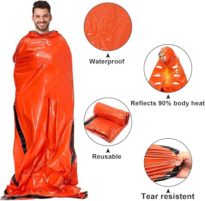Emergency Sleeping Bags Thermal-Emergency-Blankets Ultralight Space Blankets Survival Waterproof Bivy Sack Multi-Purpose Survival Gear for Hiking, Camping, First Aid Kits, Outdoor Survival Gear
