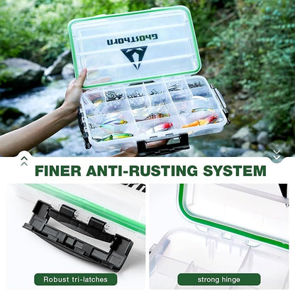 Ghosthorn Fishing Tackle Box, Waterproof 3600 and 3700 Tackle Trays, Plastic Tackle Box Organizer with Removable Dividers Storage Lure Box for Lures 1 and 4 Pack