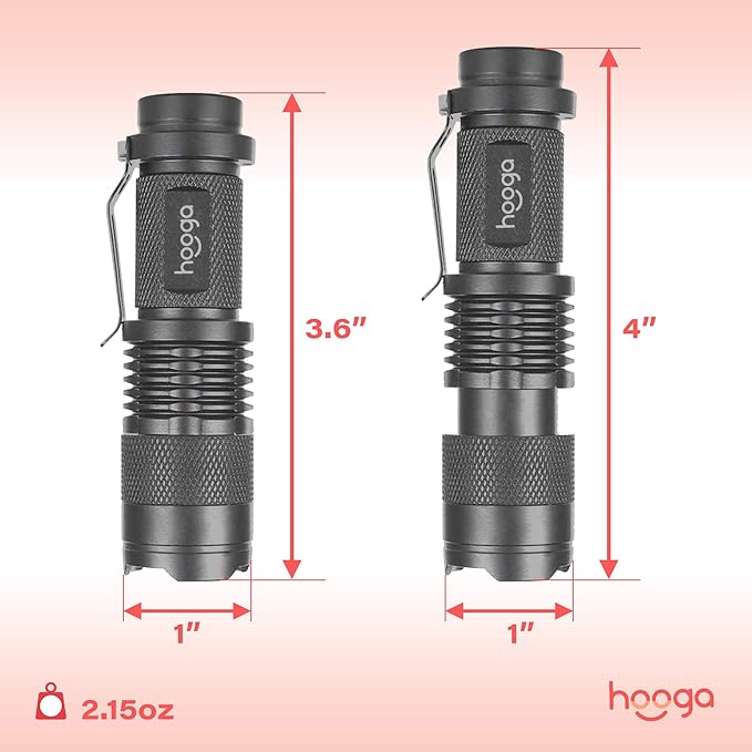 LED Flashlight, Blue Light Blocking, Amber Flashlight by Hooga. 1600K Warm Light for Eye Care, Sleep Aid. AA Battery Included. Adjustable Brightness. Great for Hunting, Camping, Aviation. 2-pack