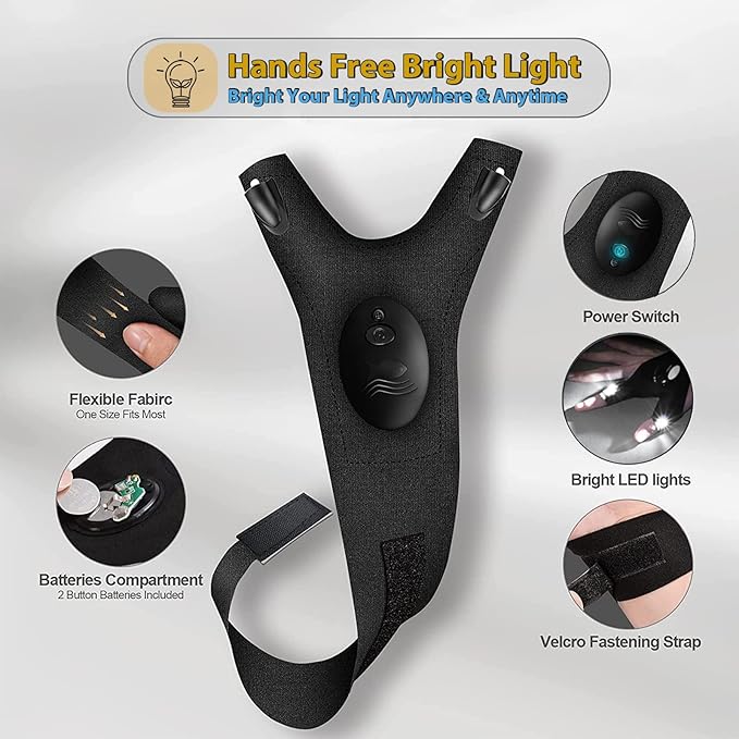Rechargeable LED Flashlight Gloves, USB Recharge, Battery Powered, Hands-Free Lights for Camping, Fishing, Repairing, Running, Mechanic, Gift for Men