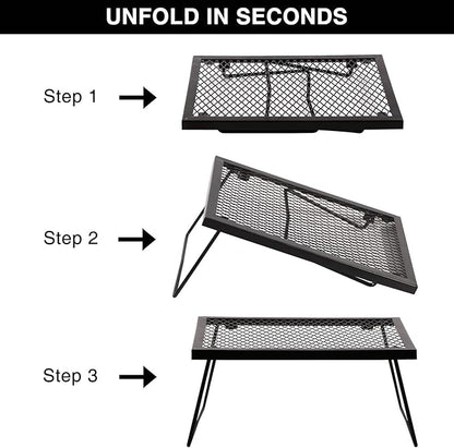 REDCAMP Folding Campfire Grill Heavy Duty Steel Grate, Portable Camp Fire Cooking Racks for Over Fire Pit