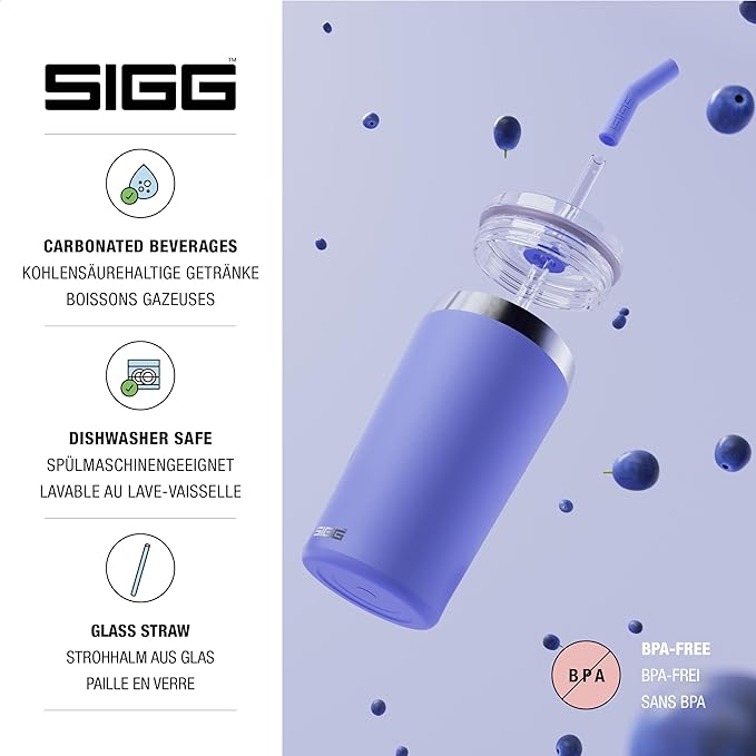 SIGG - Insulated Mug - Travel Mug Helia - With Durable Glass Straw & Cleaning Brush - Leakproof - BPA Free - 18/8 Stainless Steel - 15oz/20oz