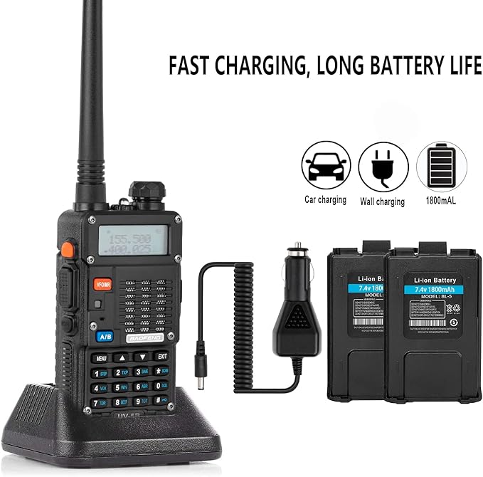 Ham Radio, BaoFeng UV-5R Pro 8W Walkie Talkies, Handheld Dual Band Two Way Ham Radios Long Range with Rechargeable Battery, Earpieces, Mic, Antenna and Programming Cable (2 Pack)
