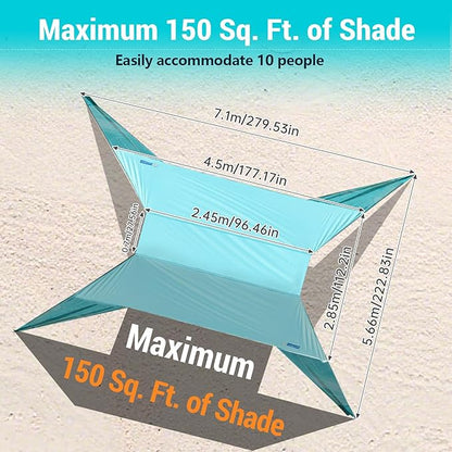 INSTANTENT® 15x9FT Beach Tent for Family, with UPF50+ Protection, Includes Sand Bags, Ground Pegs, Stability Poles, Easy Setup Beach Shade Canopy for Camping, Fishing, Backyard (Turquoise)
