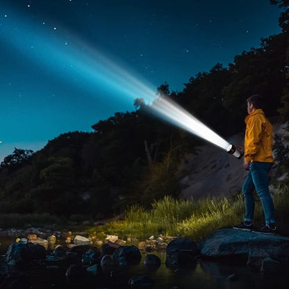 Rechargeable Spotlight Super Bright 12000 Lumen LED Flashlight Handheld Spotlight 10000mAh Long Lasting Large Flashlight Searchlight for Camping Outdoor Hunting Emergency as Gift