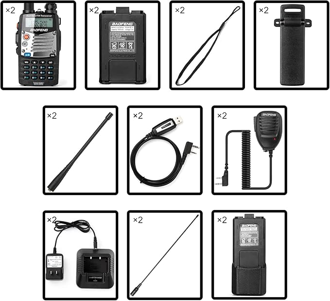 BaoFeng UV-5R Pro Ham Radio with 2 Rechargeable Battery, Dual-Band 2-Way Radio Handheld Walkie Talkies with Earpiece and Programming Cable (2 Pack)