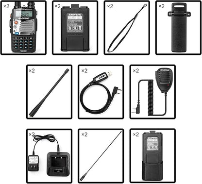 BaoFeng UV-5R Pro Ham Radio with 2 Rechargeable Battery, Dual-Band 2-Way Radio Handheld Walkie Talkies with Earpiece and Programming Cable (2 Pack)