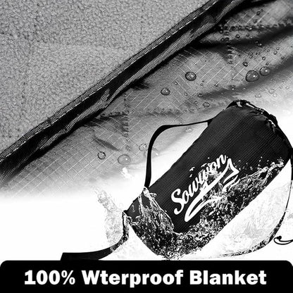 Waterproof Outdoor Blanket 82”X 55” Packable, Stadium Blankets for Camping with Quilted Fleece Lining, Large Windproof Emergency Throw Mat for Garss Picnic Hiking Road Trip, Machine Washable, Black