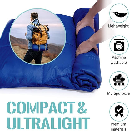 Outdoor Puffy Camping Blanket, Lightweight Down Alternative Puffy Printed Camping Large Ultra Warm Hammock Top Quilt Waterproof Blanket for Traveling Picnic Beach Party Cold Weather (Navy)