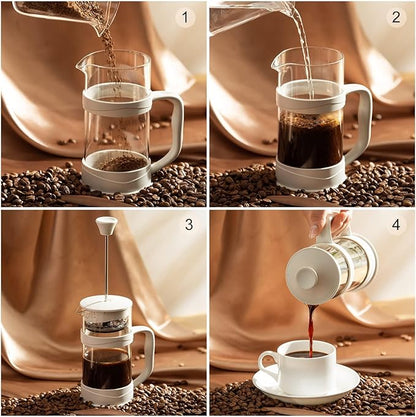 PARACITY French Press Coffee/Tea Maker, Camping Mini Coffee/Tea Press of 304 Stainless Steel Filter and Heat Resistant Glass, Cold Brew Coffee Maker 11.8OZ for Travel& Home Gift(White)